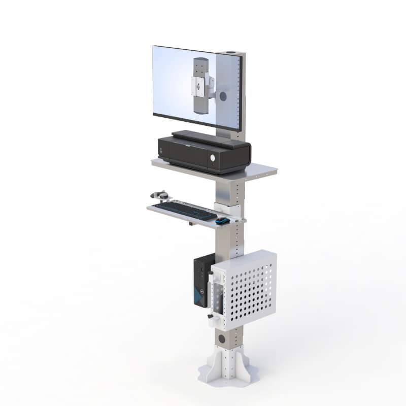 772974-Clean-Room-Floor-Post-With-Monitor-Mount-And-Keyboard-Tray-And-Add-on-Shelf